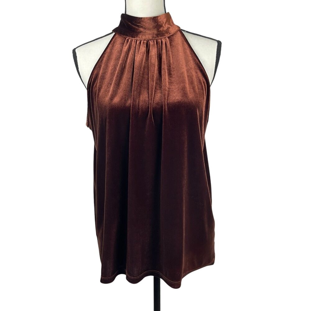 Ann Taylor Factory Women's Halter Top Large Brown Velvet Sleeveless Keyhole Back